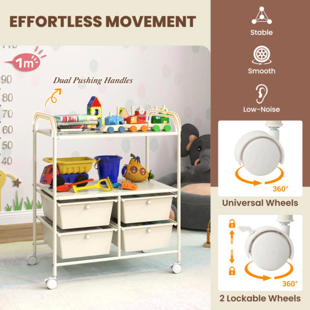 Hivvago 4-Drawer Rolling Storage Cart with Shelves