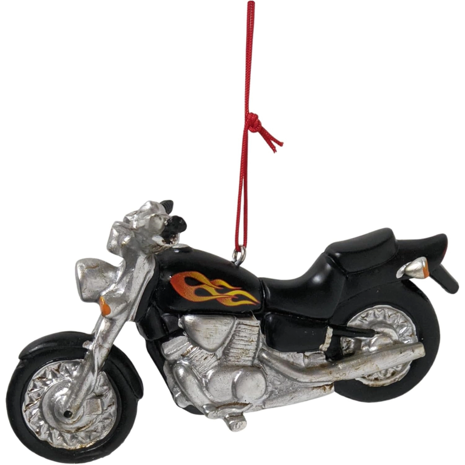 Ganz Black Motorcycle With Flames Resin Hanging Christmas Ornament 5 inch