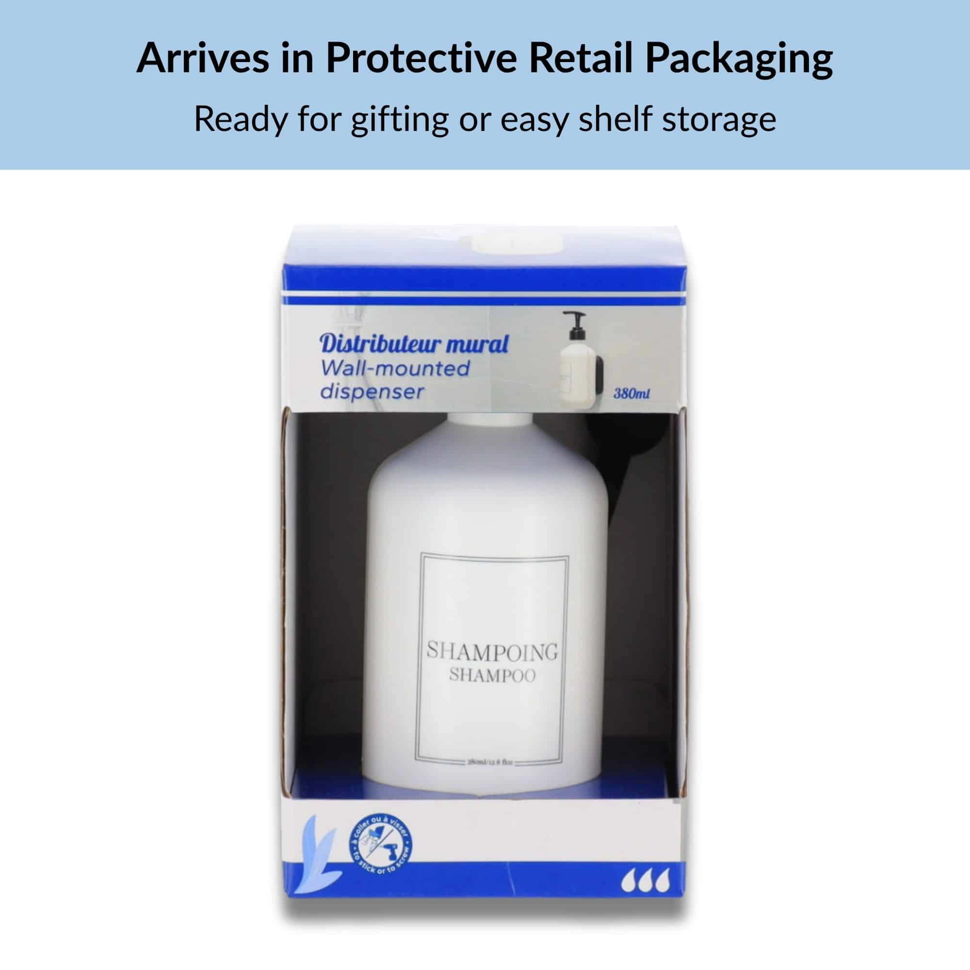 Evideco French Home Goods 13 oz Matte White Refillable Wall-Mounted Shampoo Dispenser