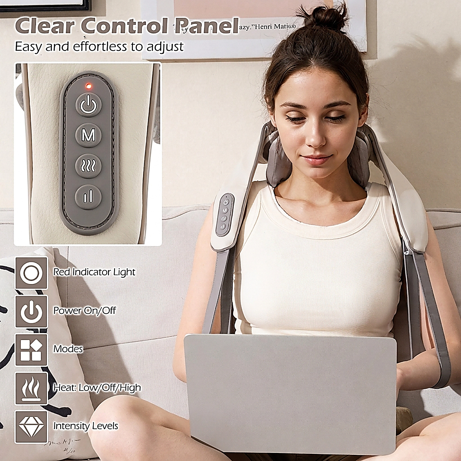 SUGIFT 4D Deep Tissue Kneading Shiatsu Neck Massager with Heat 6 Massage Points and 2 Intensity Levels