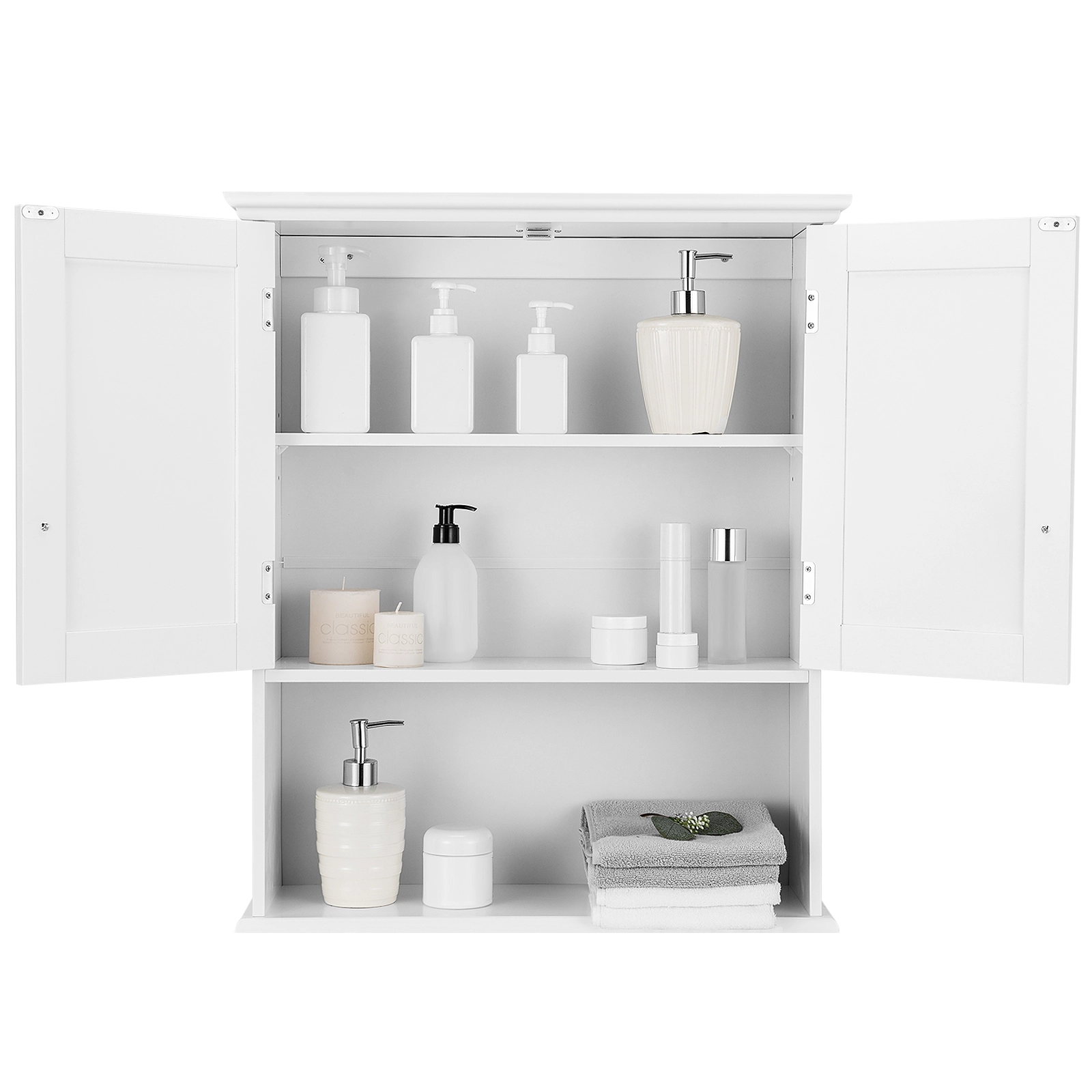 SUGIFT 2-Door Wall Mount Open Shelf MDF Bathroom Storage Cabinet 23.5-in x 8-in x 28-in 11-lb per Tier White