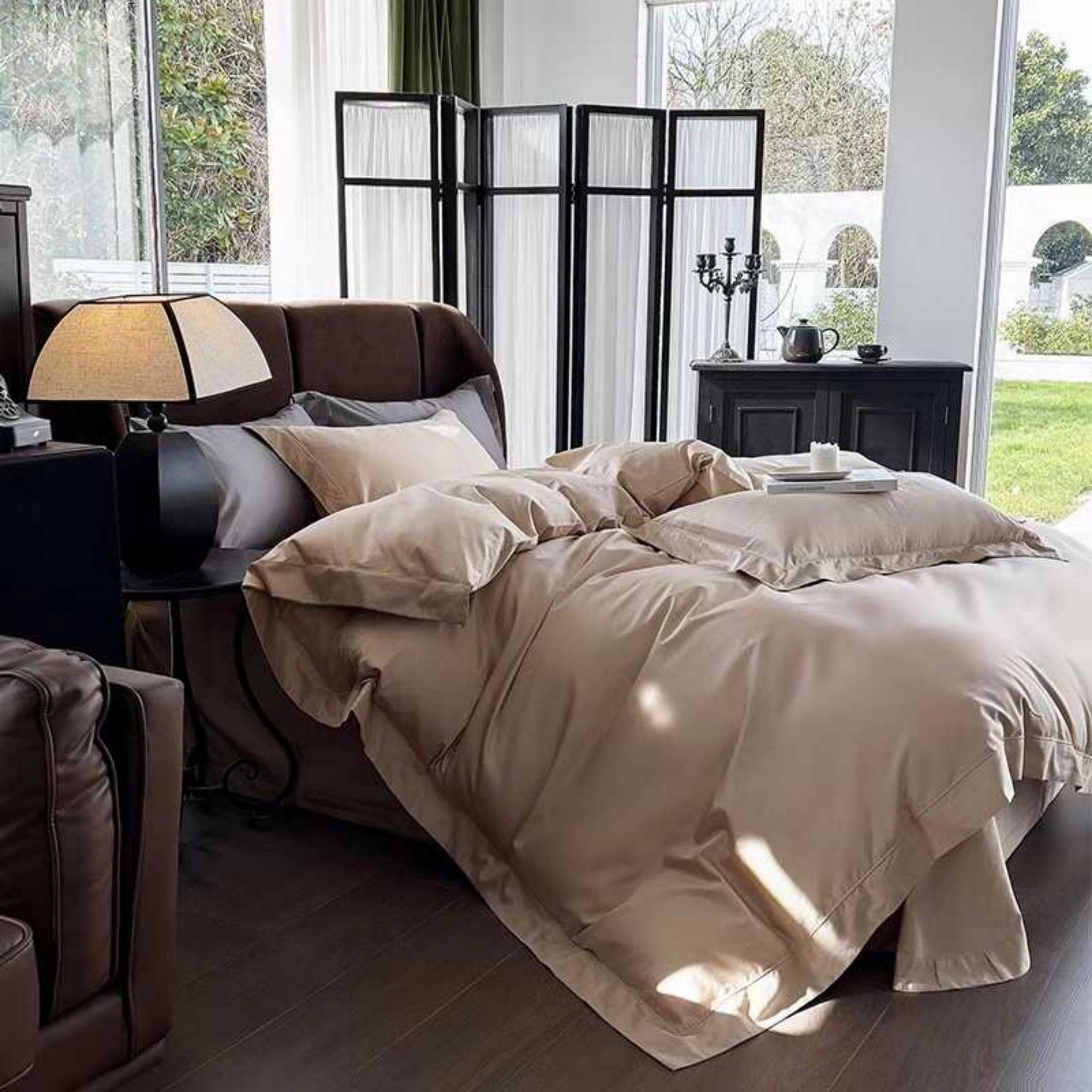 Alilang Unisex 4-Piece Cotton Washed Bedding Set with Duvet Cover Flat Sheet and Pillowcases Soft Smooth Finish