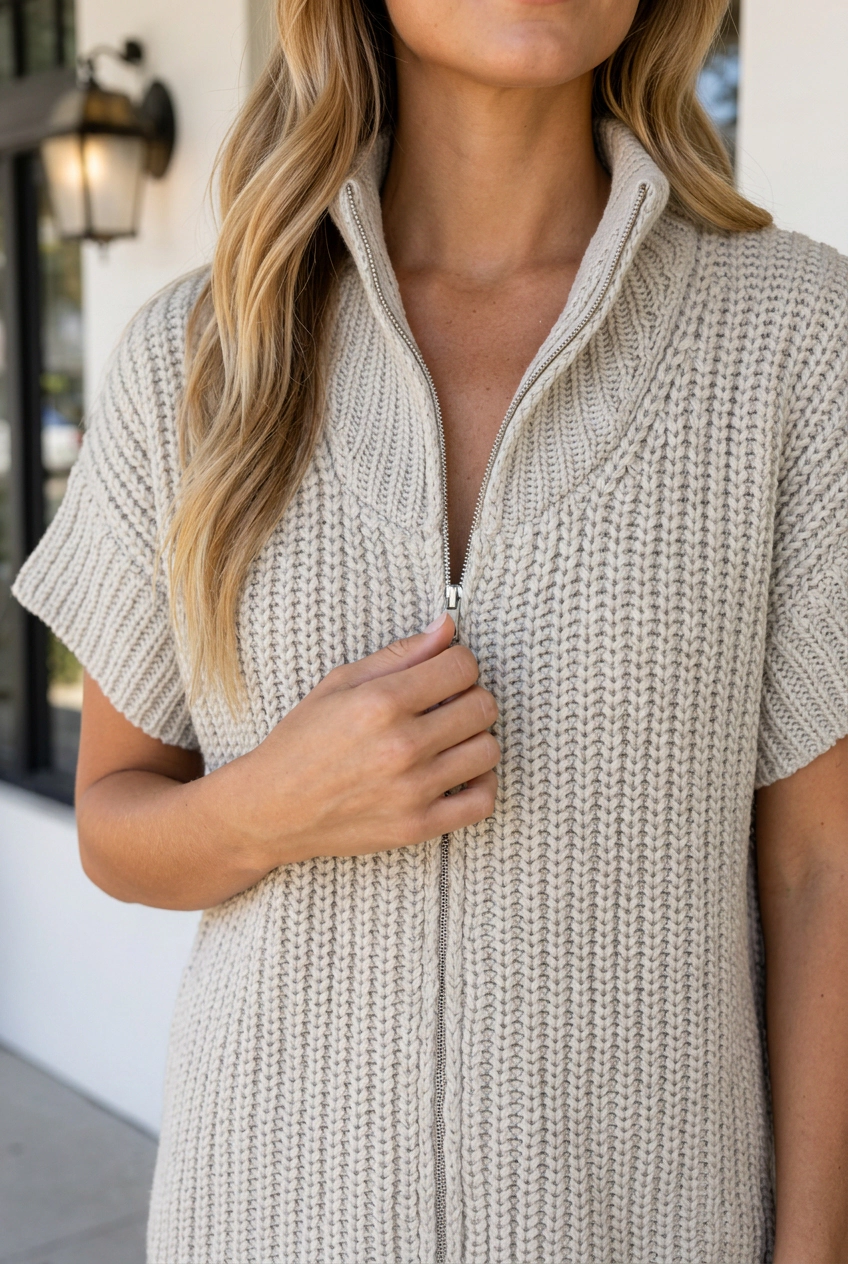 Threaded Pear Lilly Zipper Knit High Sweater