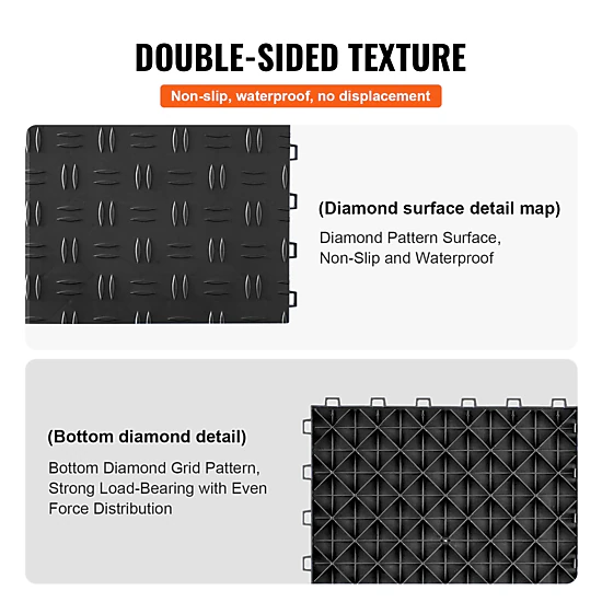 HONGGE Garage Tiles Interlocking 12 x 12 x 0.53 inch Garage Floor Covering Tiles Non-Slip Double-Sided Texture Garage