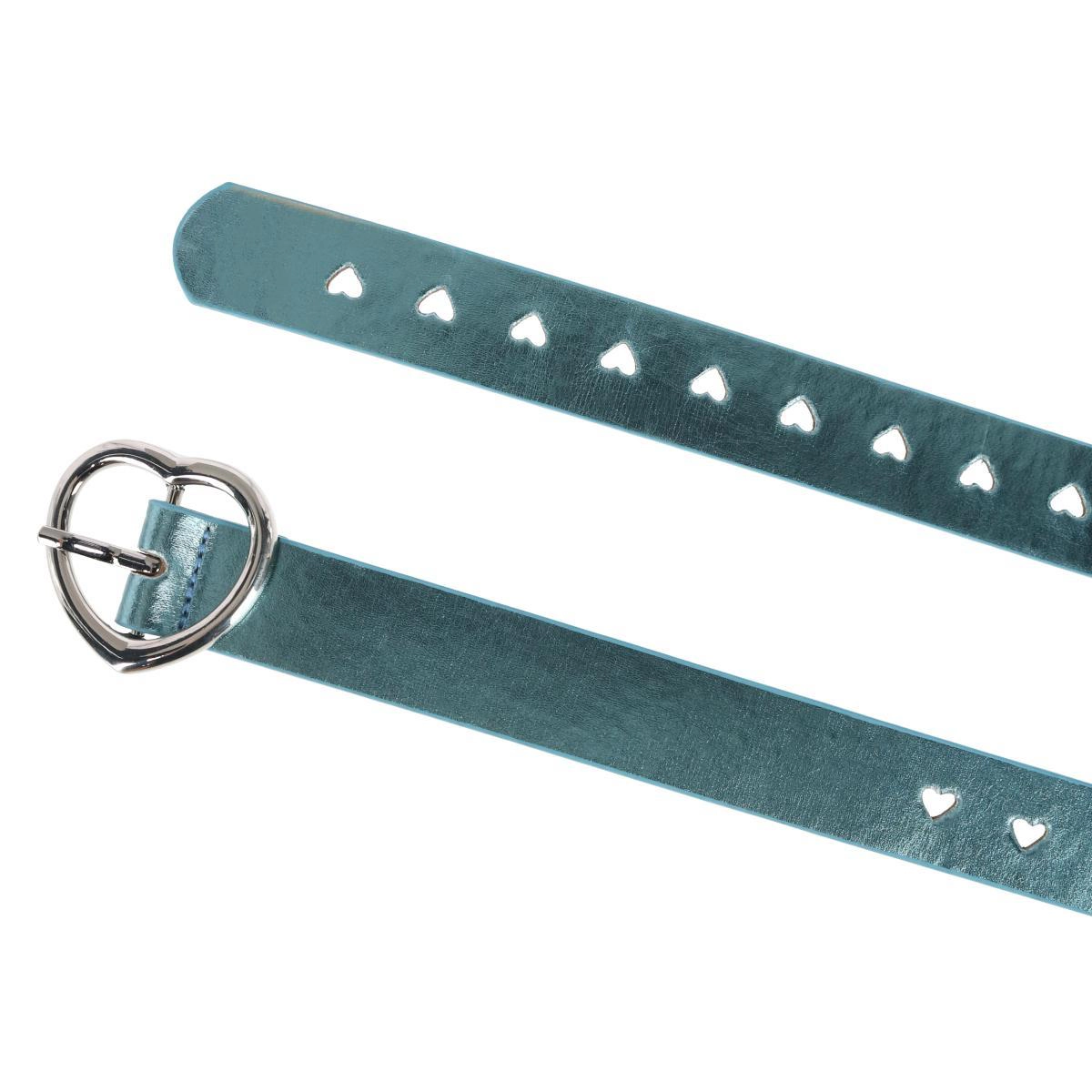 CTM Women's Metallic Heart Punched Belt with Buckle