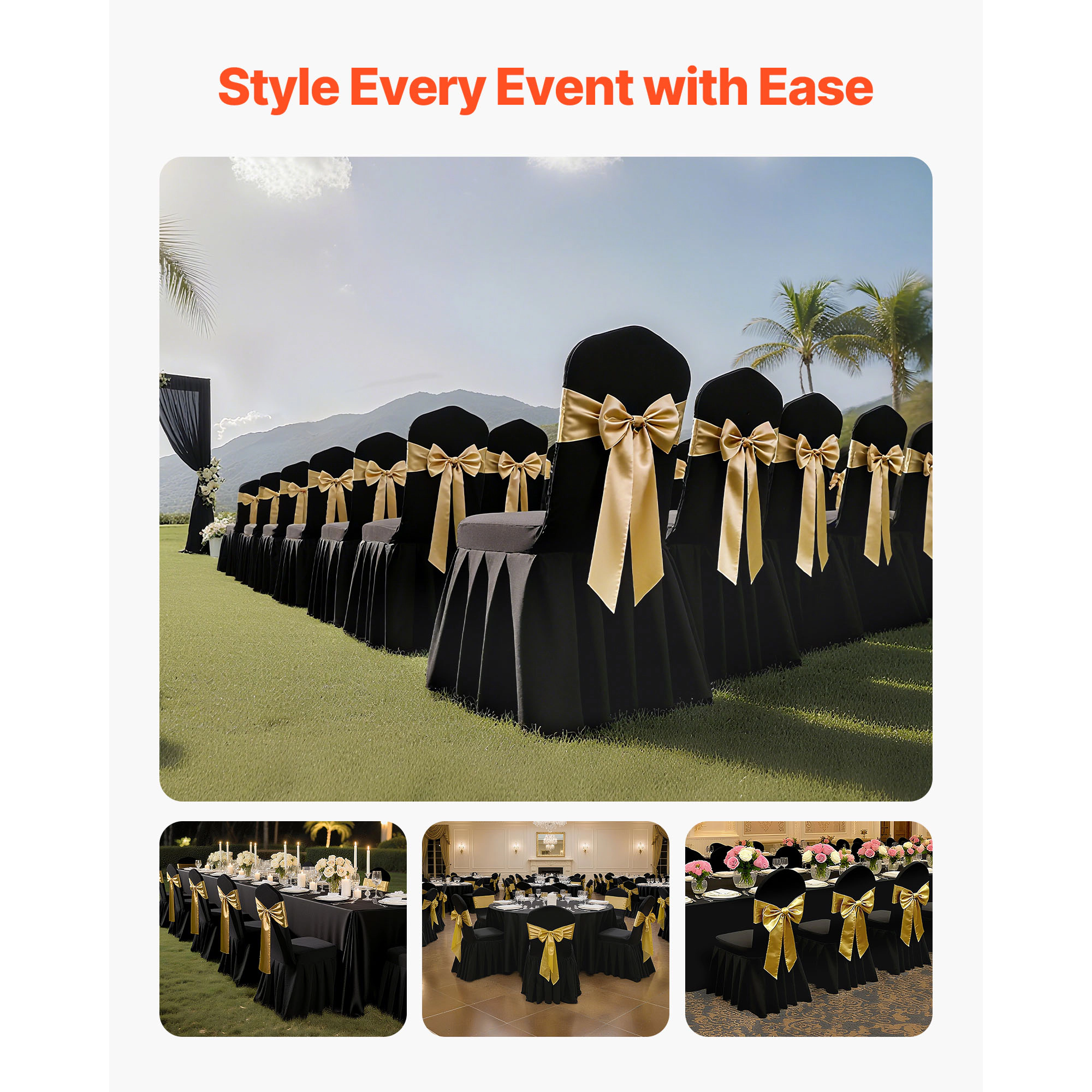 HONGGE Chair Covers Polyester Spandex Cover Stretch Slipcovers for Wedding Party Dining Banquet Flat-Front