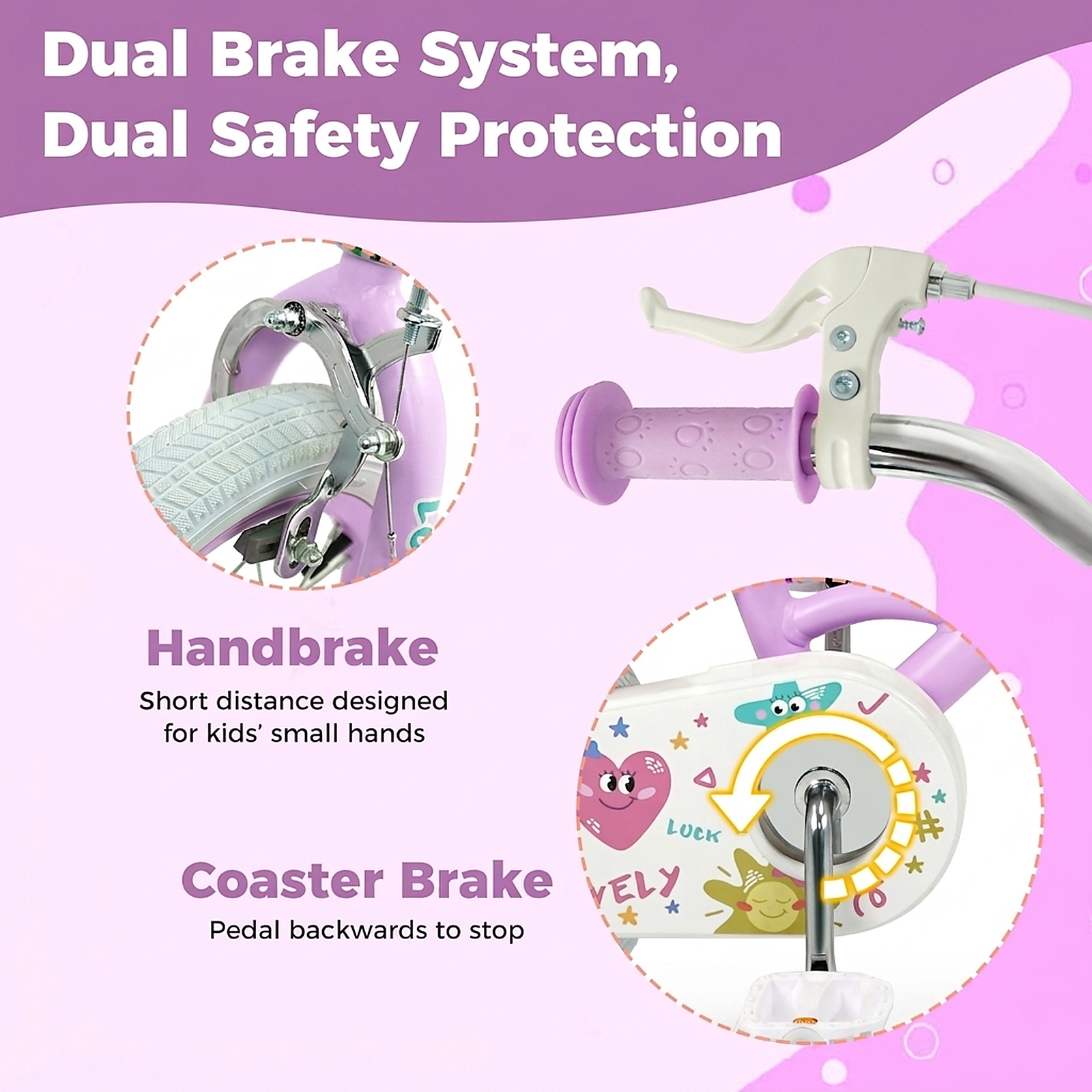 SUGIFT Purple Removable Training Wheels Adjustable Seat and Dual Brakes Kids 12 Inch Bike