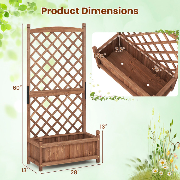Hivvago 60 Inch Tall Raised Garden Bed with Diamond Lattice Trellis and Drainage Holes-Brown