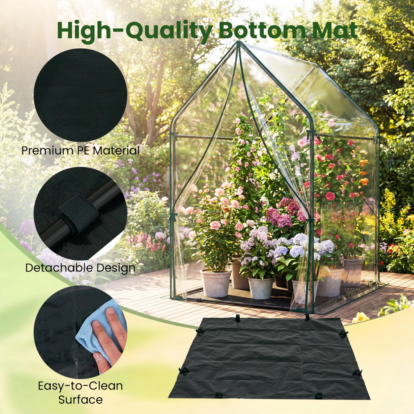 SUGIFT Clear 36-in x 36-in Mini Greenhouse with Metal Frame Waterproof Bottom Mat and Ground Stakes