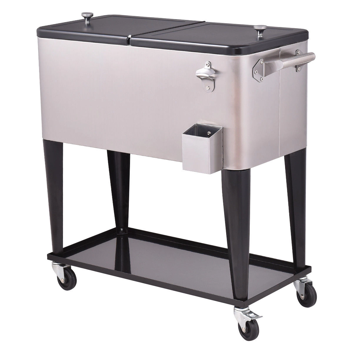 SUGIFT 80-Quart Silver Rolling Stainless Steel Patio Cooler with Bottle Opener 36-in W 19-in D 35-in H
