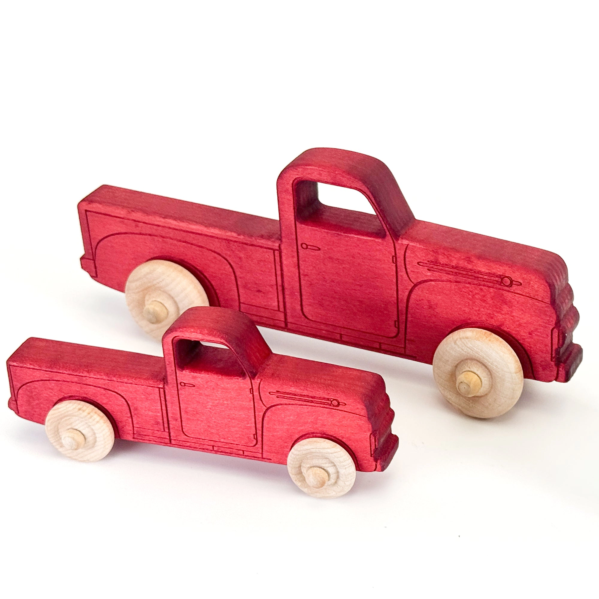 Miller Boys Vintage Toys Montessori 9" Red Wooden Pickup Truck for Toddlers 1–3 - Eco-Friendly Maple Wood Toy