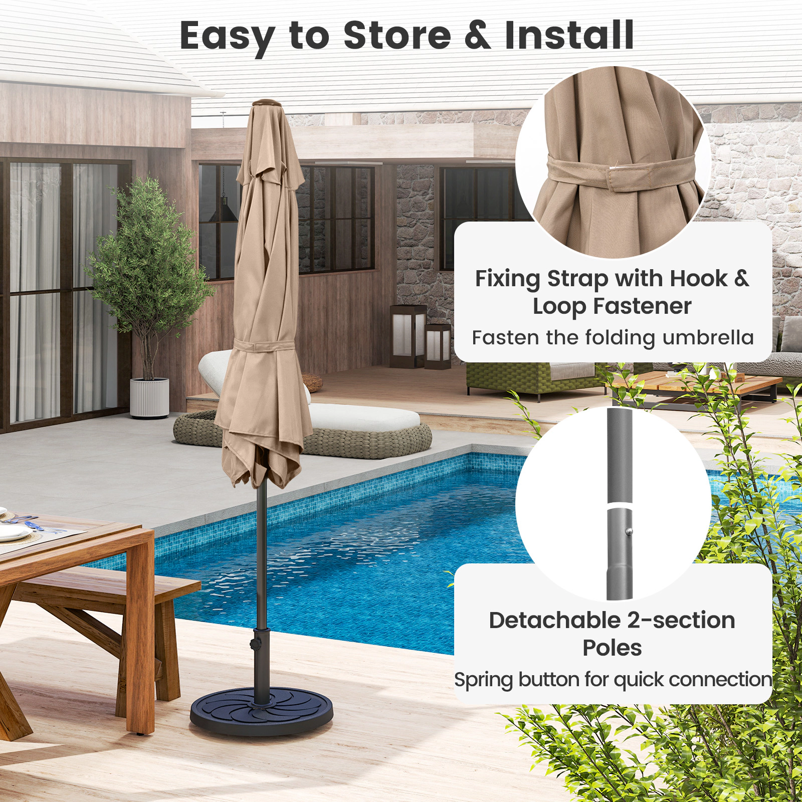 SUGIFT 7.5-ft Outdoor Patio Heavy Duty Market Umbrella with Crank Lift Push Button Tilt and Air Vent Tan