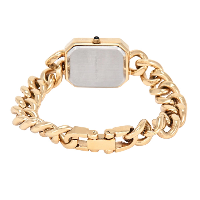 Peugeot Women's 14K Gold-Plated Rectangular Black Dial Link Bracelet Watch