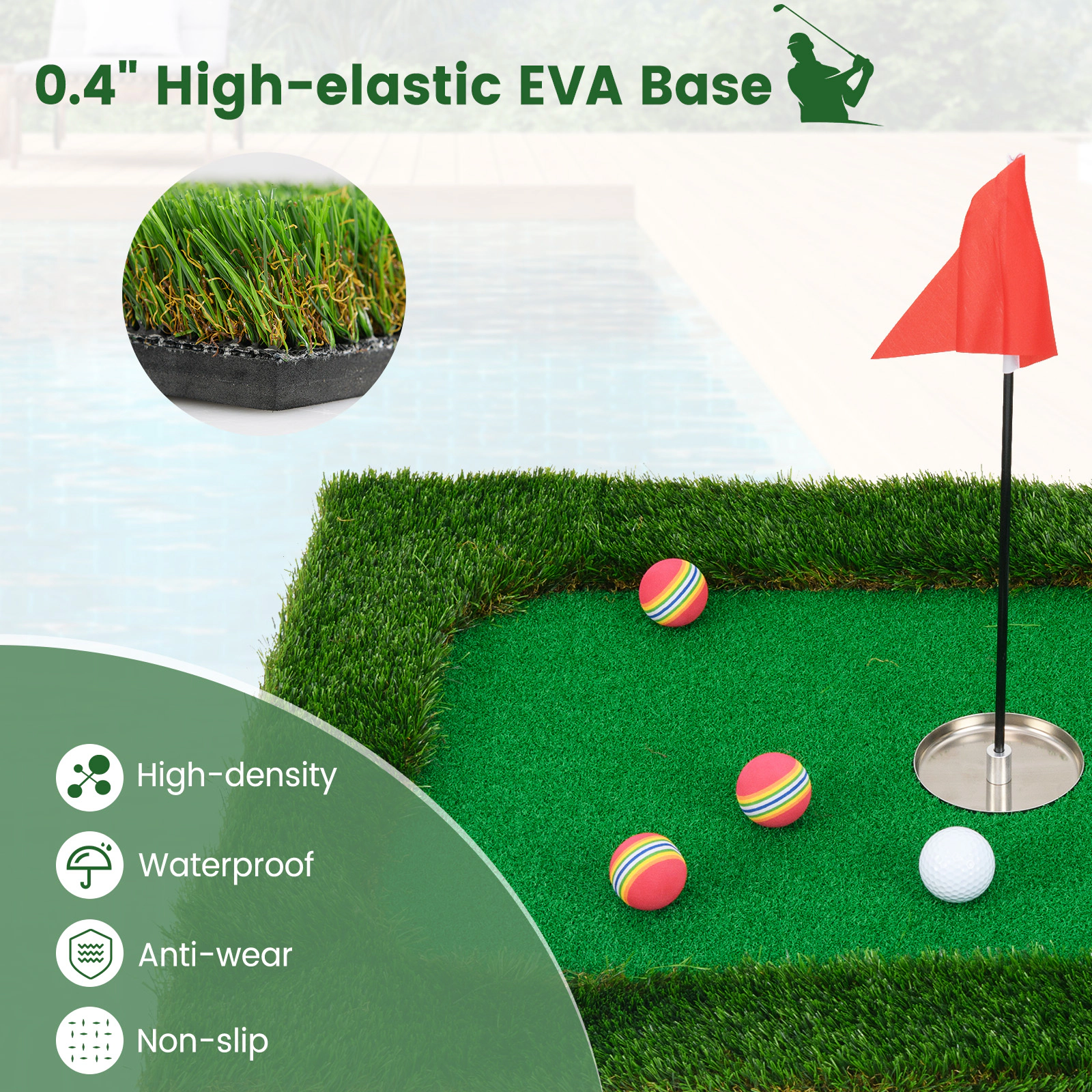 LJG Floating Golf Green for Pool with 6 Golf Balls and Golf Flag