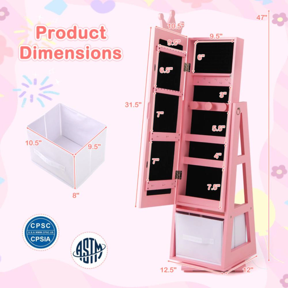 Hivvago Kids Jewelry Armoire Cabinet With Large Storage Capacity And Swivel Base-Pink