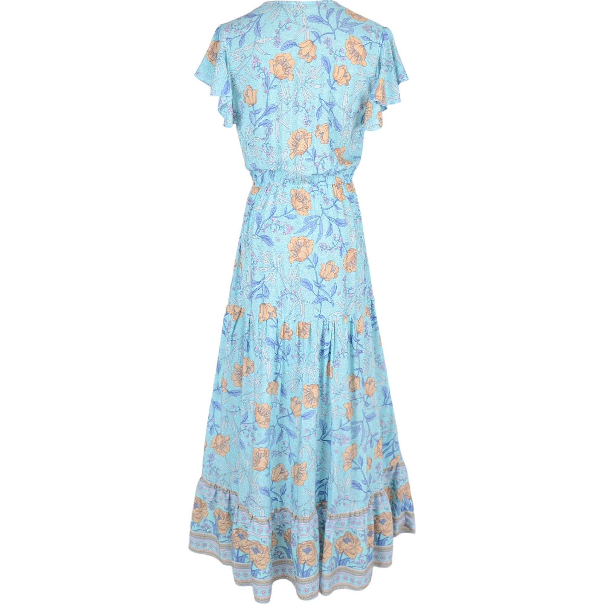 Anna-Kaci Women's Bohemian Paisley Floral Print Butterfly Sleeve V-Neck Midi Dress