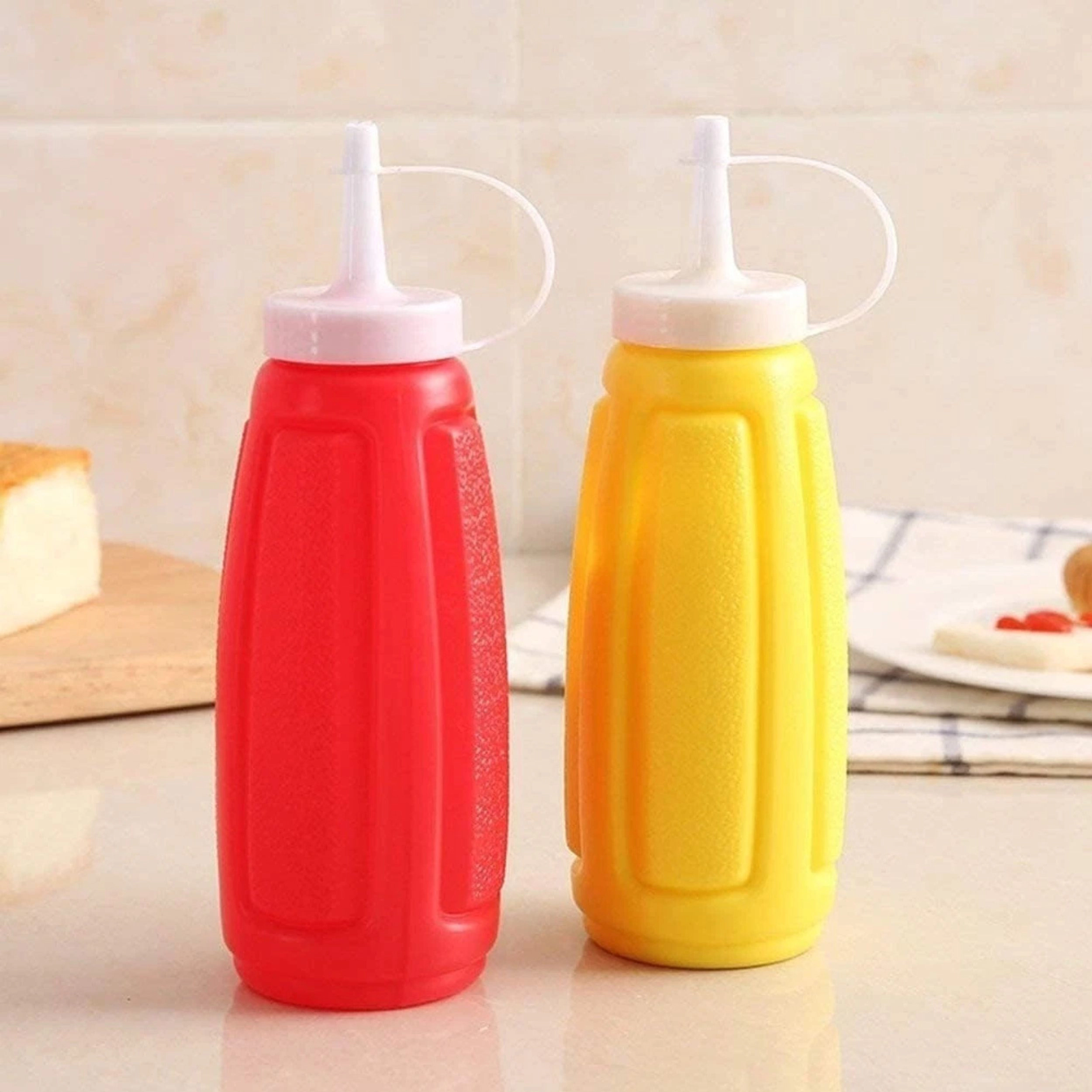 Home Collection 12 oz BPA-Free Squeeze Bottles for Ketchup, Mustard & Condiments, Pack of 4