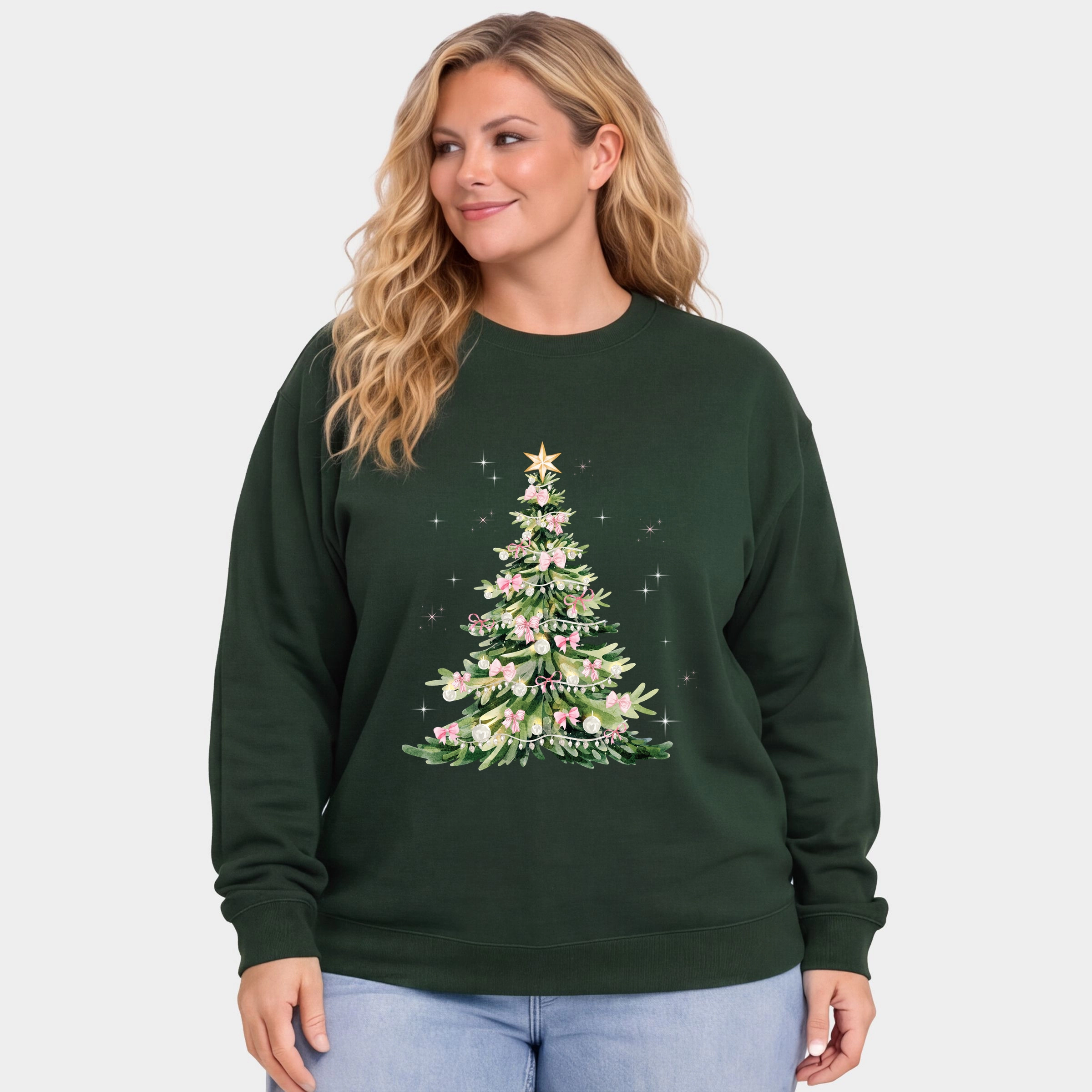 Simply Sage Market - Women's Plus Sweatshirt Watercolor Christmas Tree Sparkle