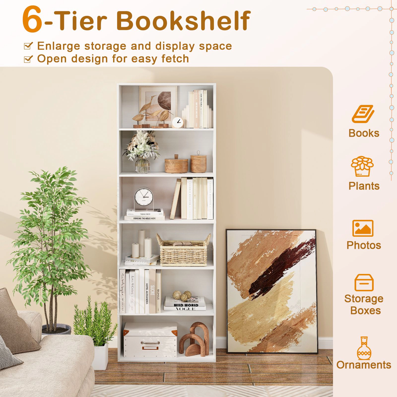 SlickBlue 70 Inch Freestanding Bookcase Display Shelf with 6 Storage Tiers