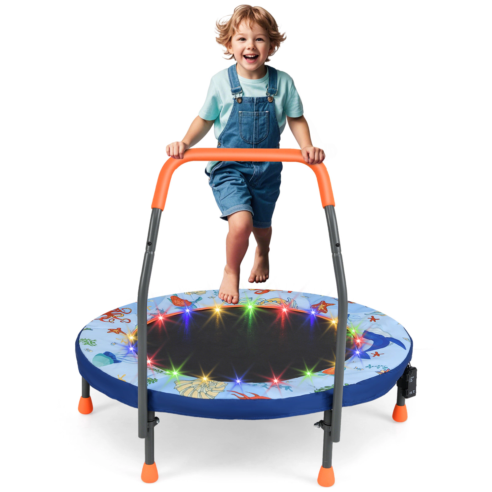 LJG Mini Trampoline Folding Small Rebounder for Kids with Lights