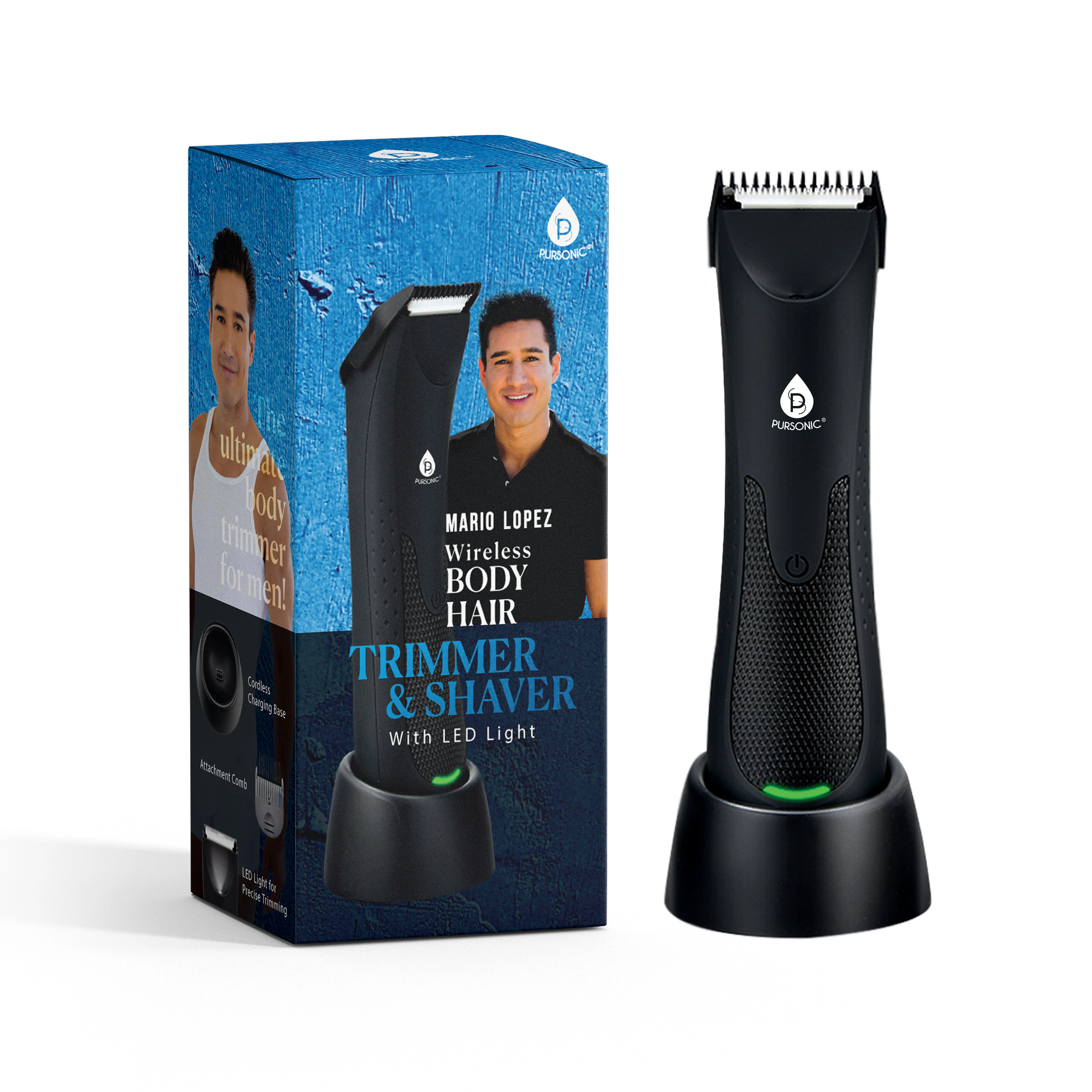 Pursonic Men's Rechargeable Body Grooming Trimmer Mario Lopez Wireless Body Hair Trimmer & Shaver