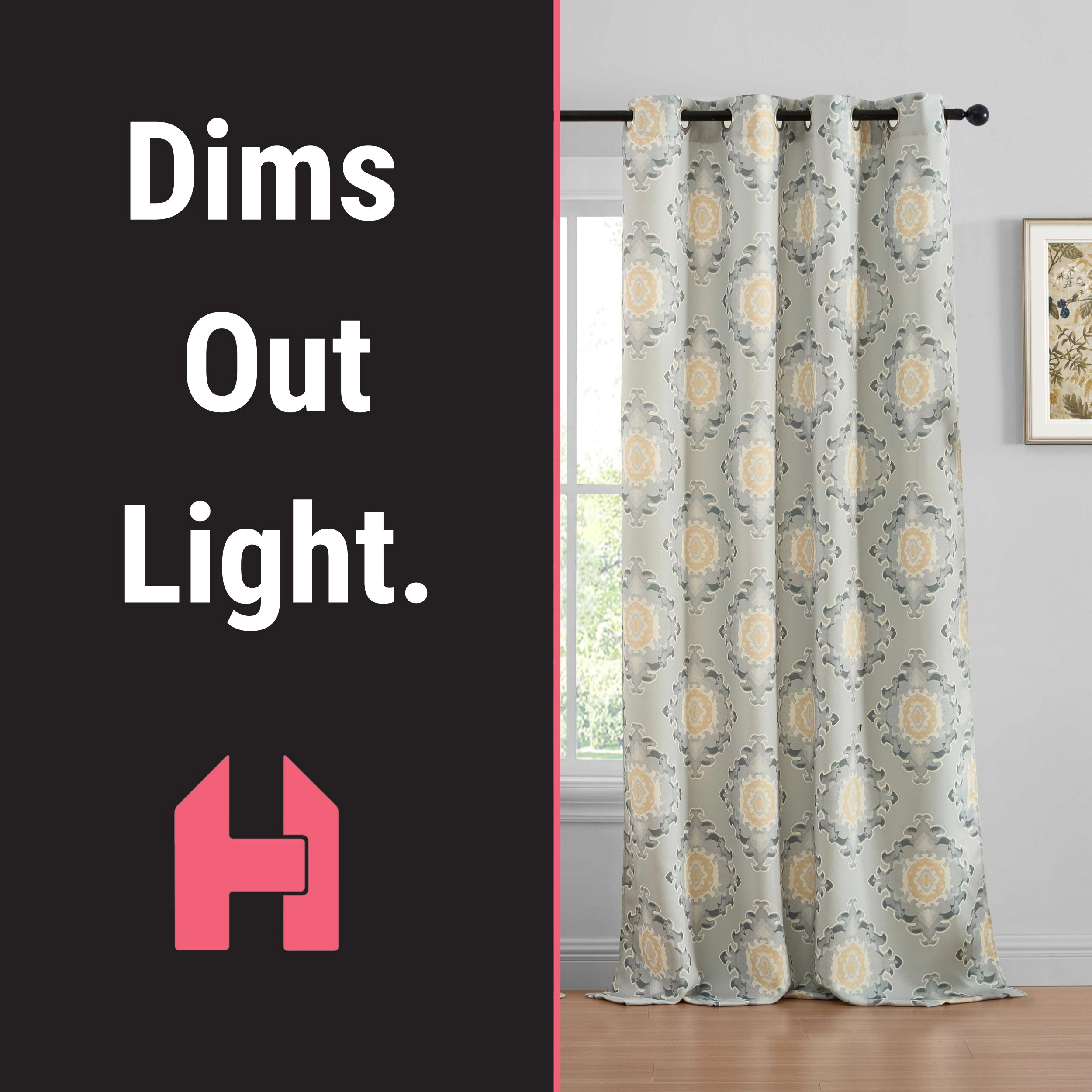 HLC.ME Liam Ogee Ikatt Damask Patterned Window Grommet Curtains - Light Blocking Darkening Panels, Set of 2