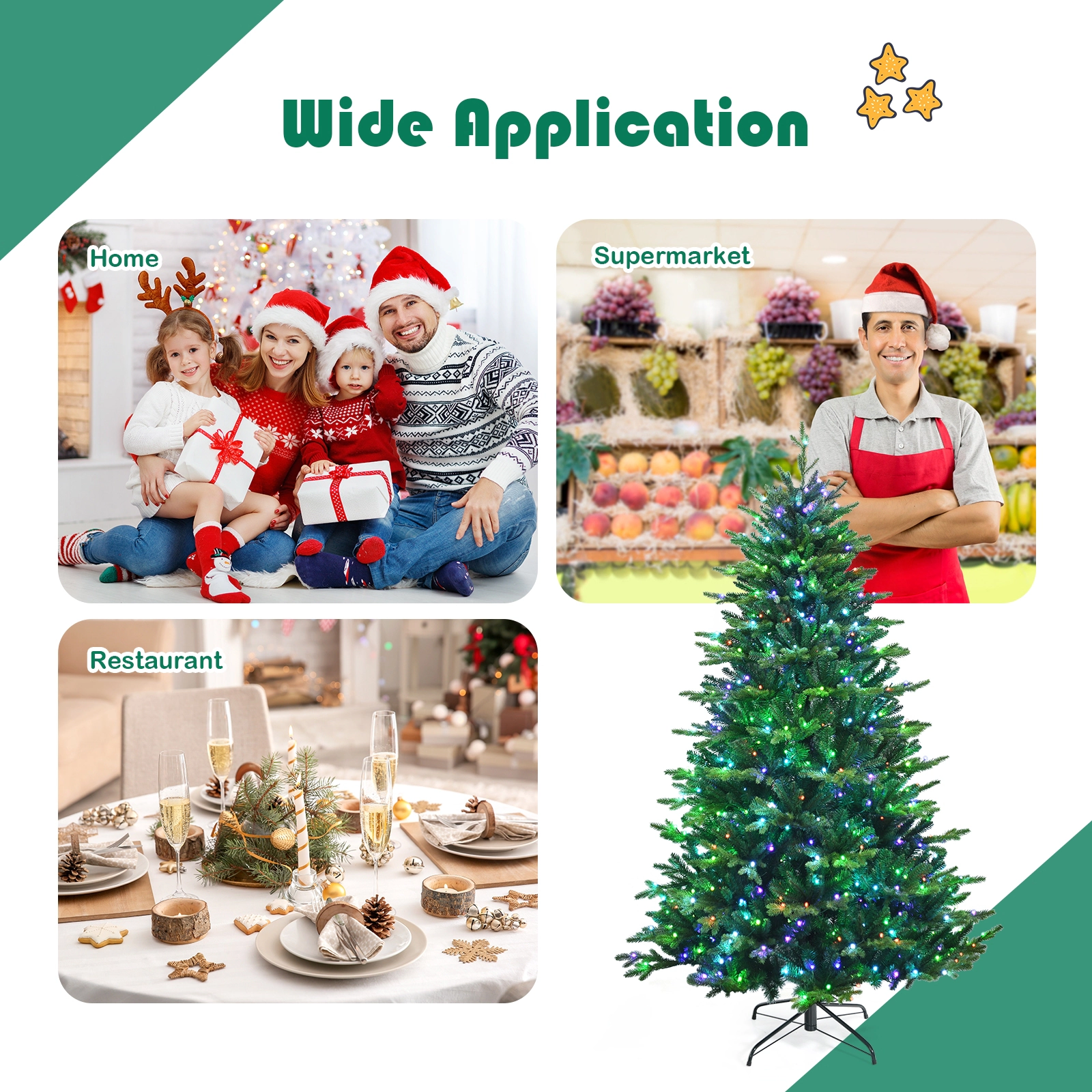 SUGIFT 8-ft Pre-Lit App Controlled Artificial Christmas Tree with 670 Color Changing LED Lights 5-ft Dia Green