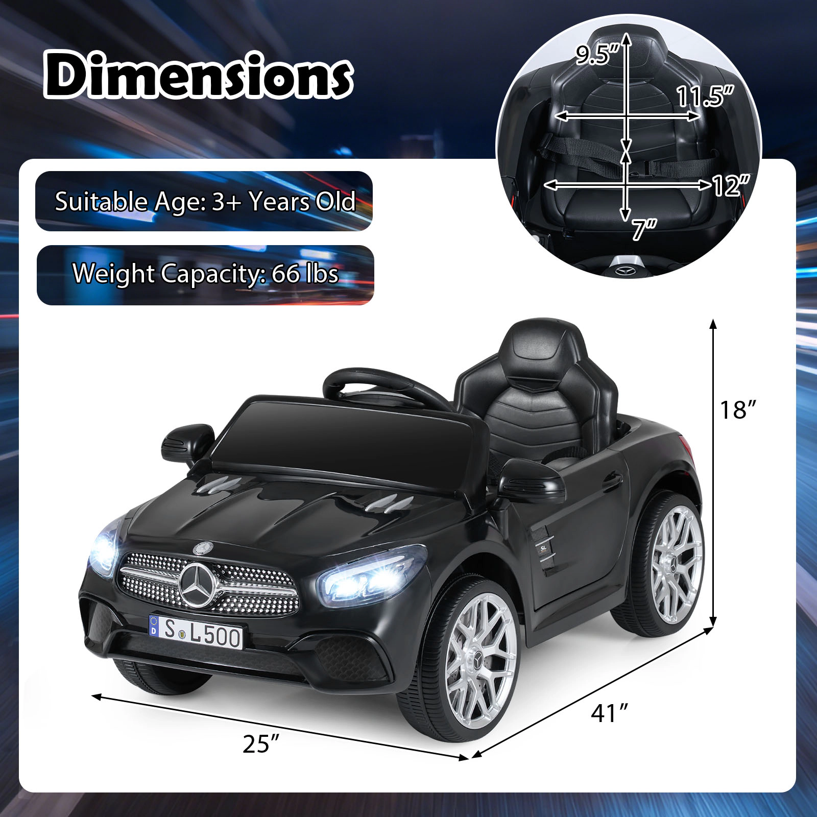 Costway Licensed Mercedes-Benz SL R231 Kids Ride on Car 12V Electric Vehicle with Music