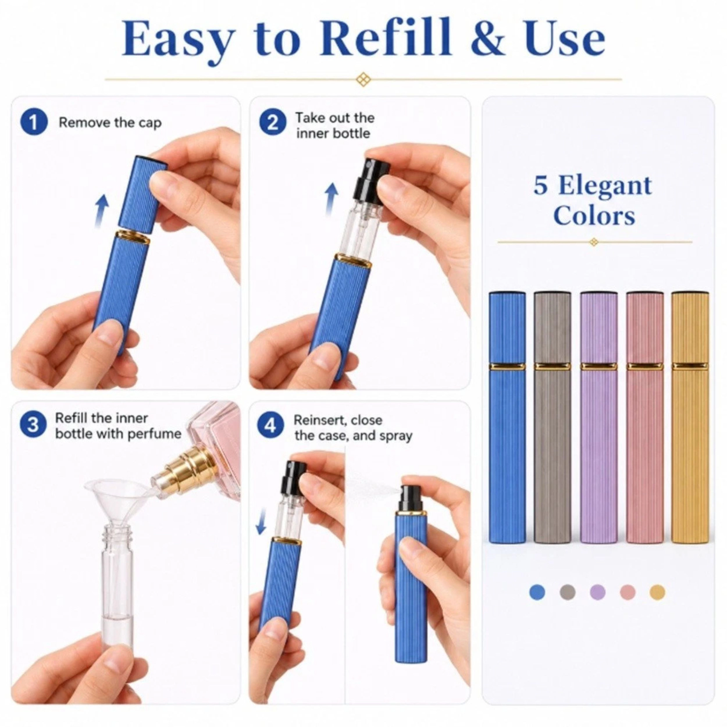 Home Collection Pack of 5 12ml Refillable Perfume Atomizer Travel Spray Bottles