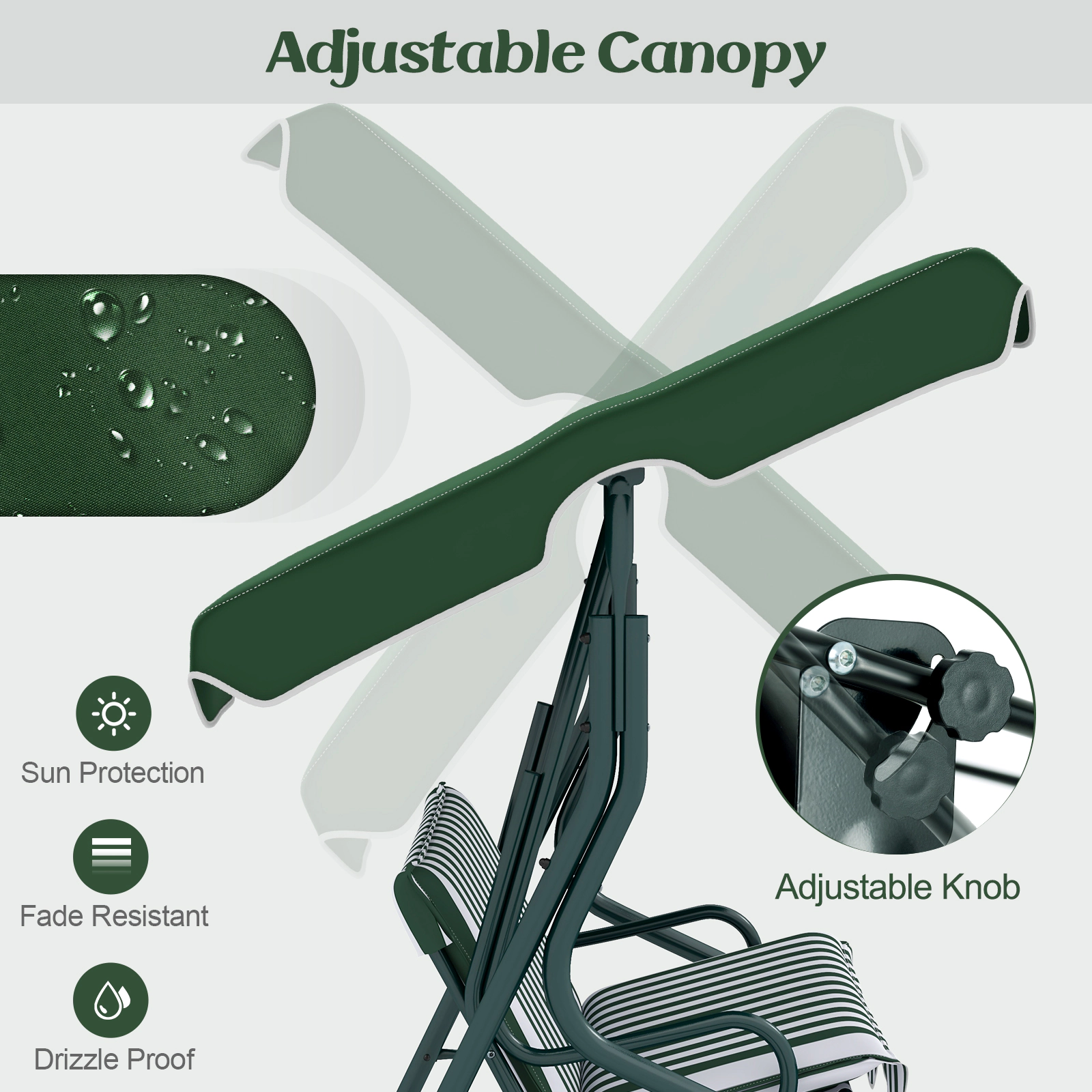 SUGIFT 3-Seat Outdoor Patio Canopy Swing with Cushioned Steel Frame 500-lb Capacity Green