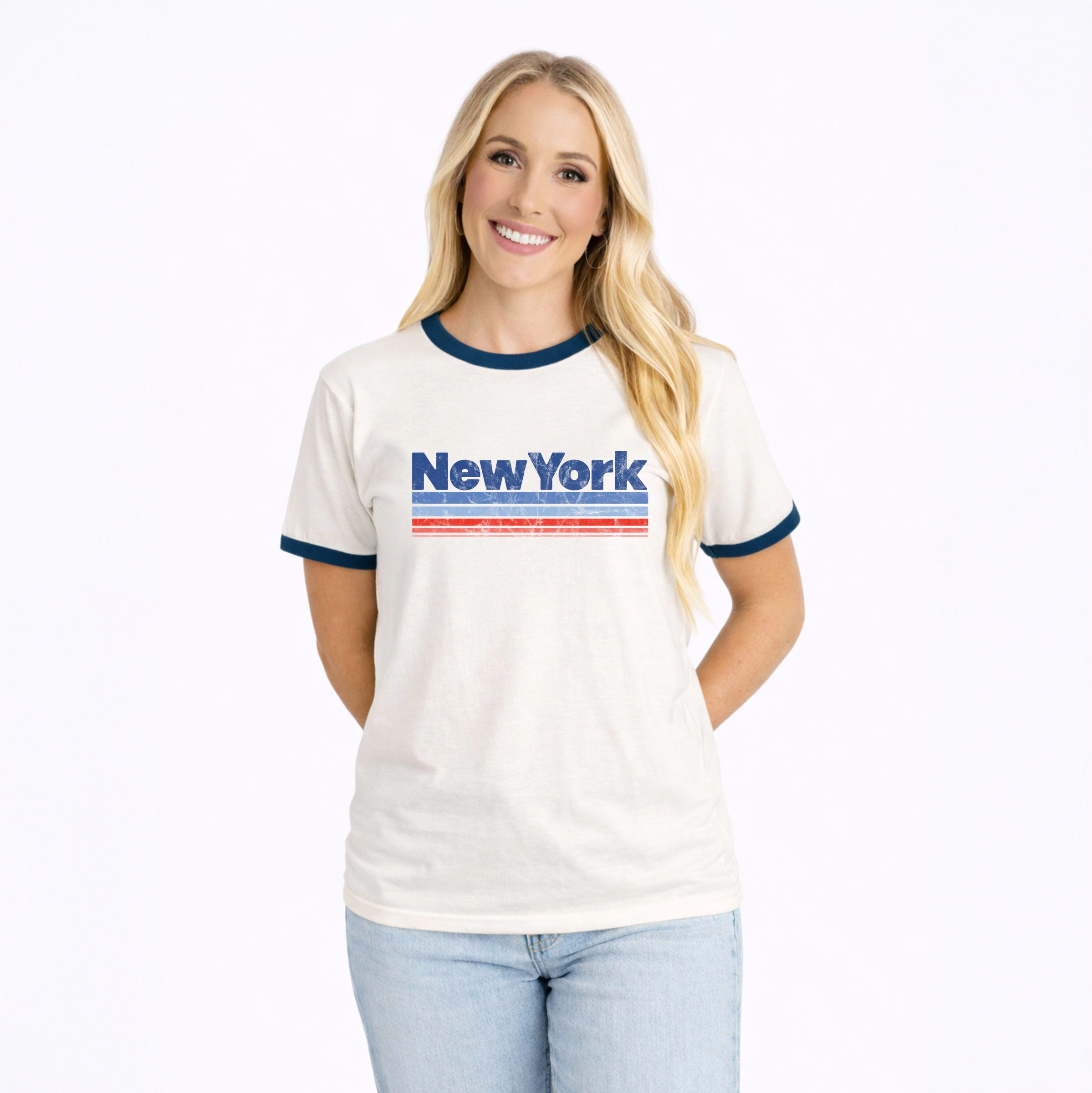 Simply Sage Market - Women's Ringer Graphic T-Shirt New York Retro Stripes