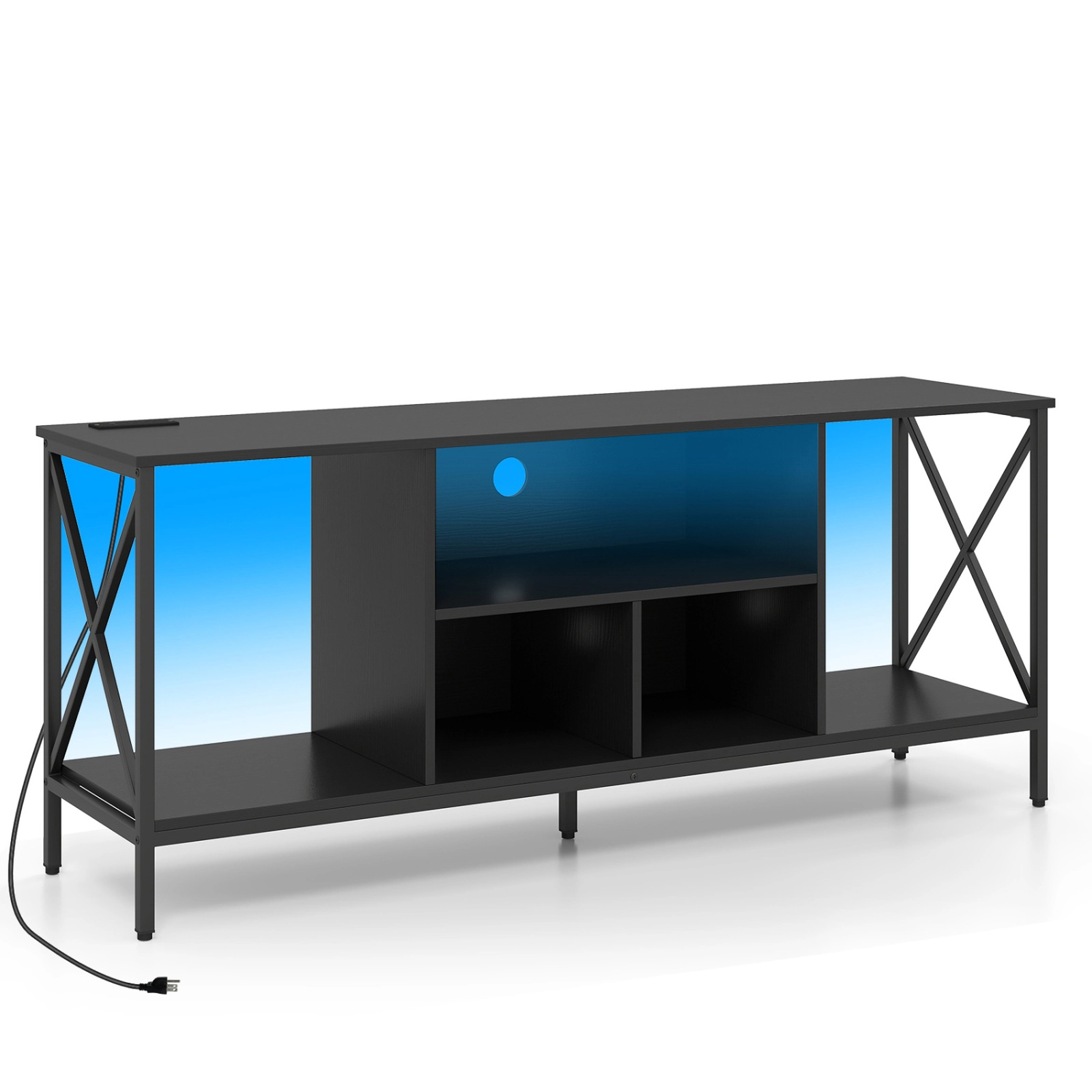 SUGIFT TV Stand with LED Lights Entertainment Center with Power Outlets for 65-In TV 132-lb Tabletop Capacity Black