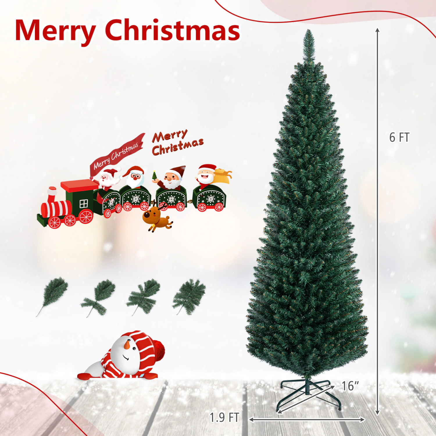 LJG PVC Artificial Slim Pencil Christmas Tree