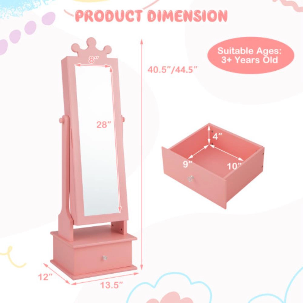 Hivvago 2-In-1 Kids Play Jewelry Armoire With Full Length Mirror And Drawers