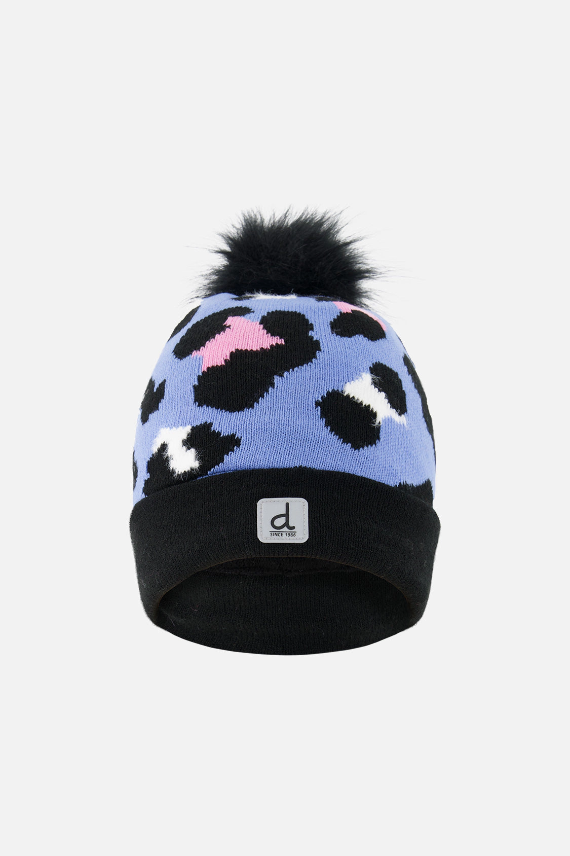Deux par Girls Leopard Print Winter Knit Hat with Pompom