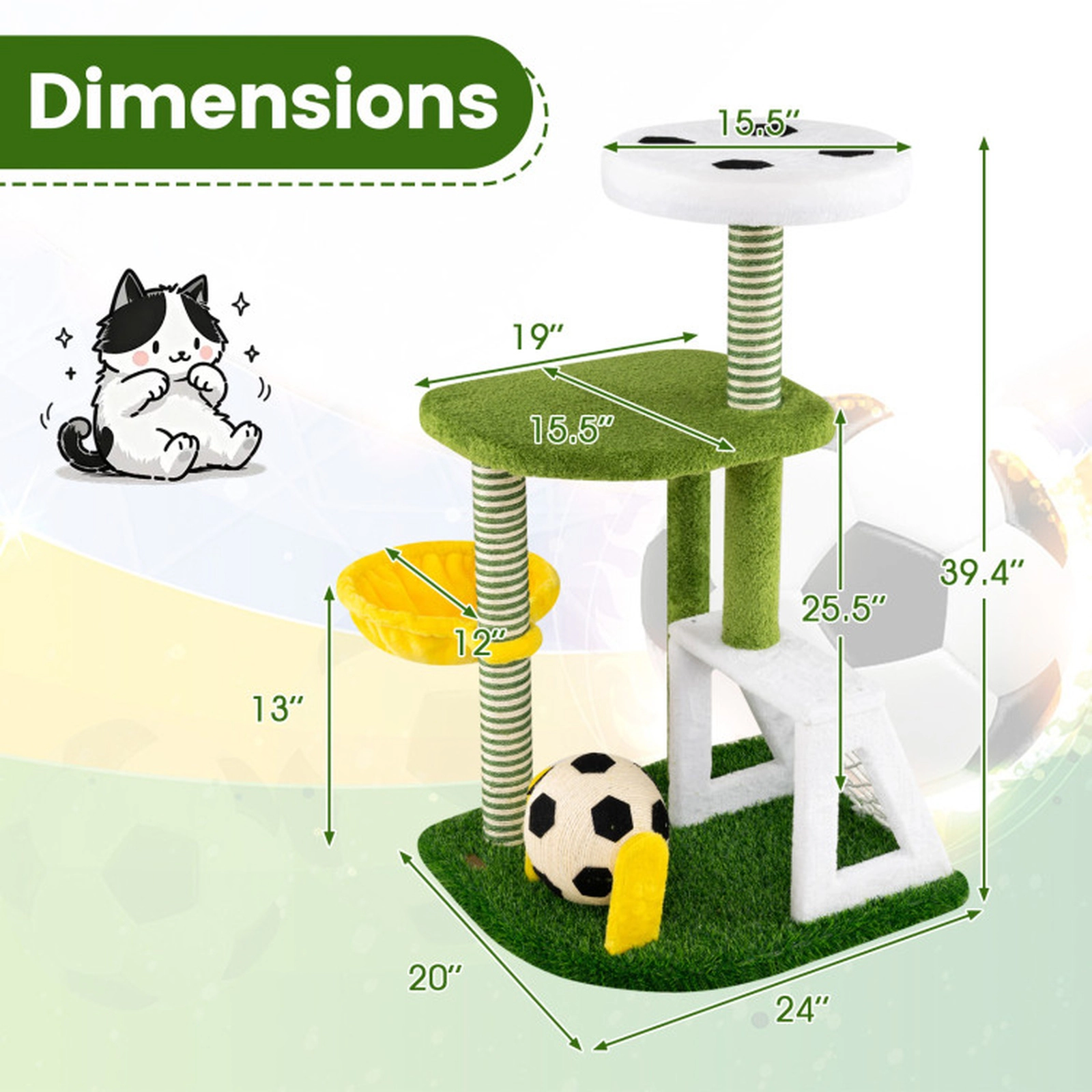 SUGIFT Modern Indoor Multi-Level Cat Tree Tower with Perches & Hammock 22-lb Platforms 11-lb Hammock Green Yellow White