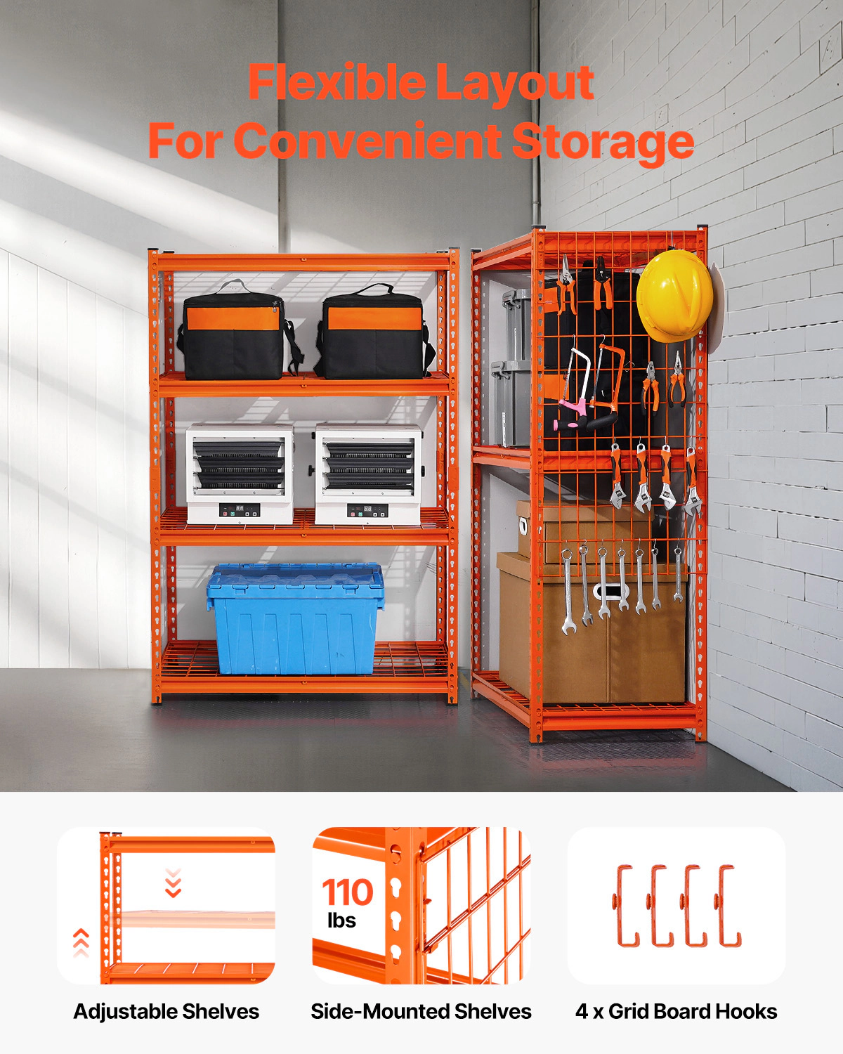 HONGGE Storage Shelves Heavy Duty Garage Shelving Adjustable Metal Shelves for Industrial Shelving Unit Utility Shelf