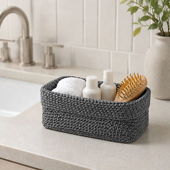 Alilang Unisex Rectangular Woven Storage Basket Foldover Rim Desktop Organizer Bin