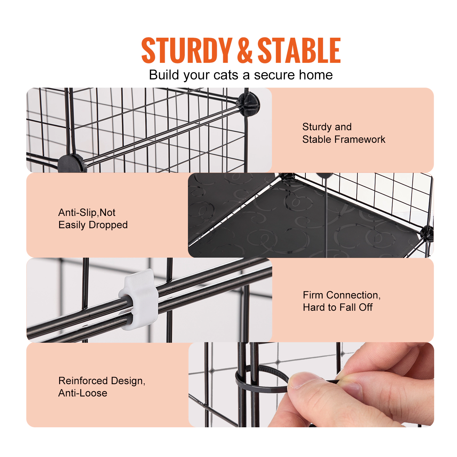 HONGGE 41 x 14 x 55 in 4-Tier Cat Cage with Litter Box, Hammock & Ramp, Indoor/Outdoor Enclosure, Black