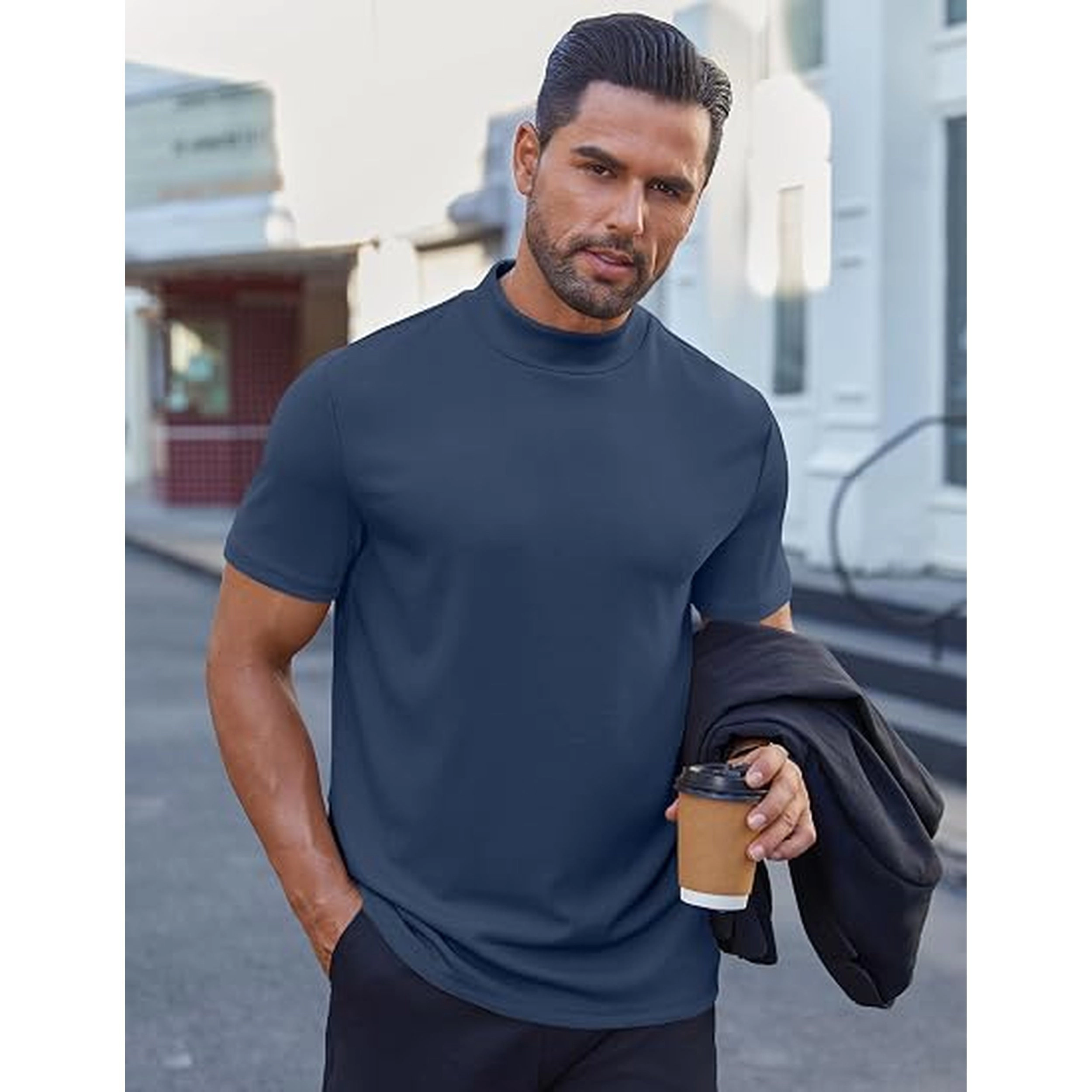 COOFANDY Men's Slim Fit Short Sleeve Mock Neck T-Shirt