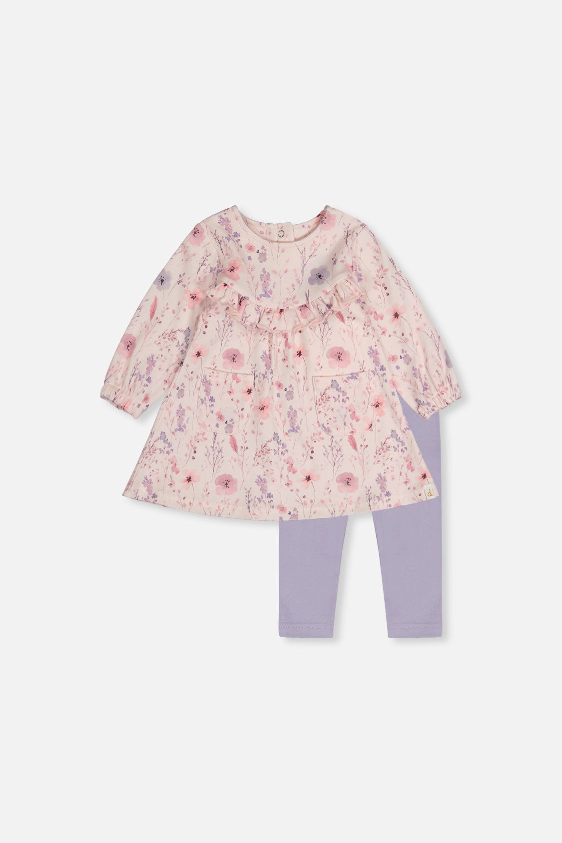 Deux par Girls Organic Cotton Dress and Legging Set with Printed Flowers