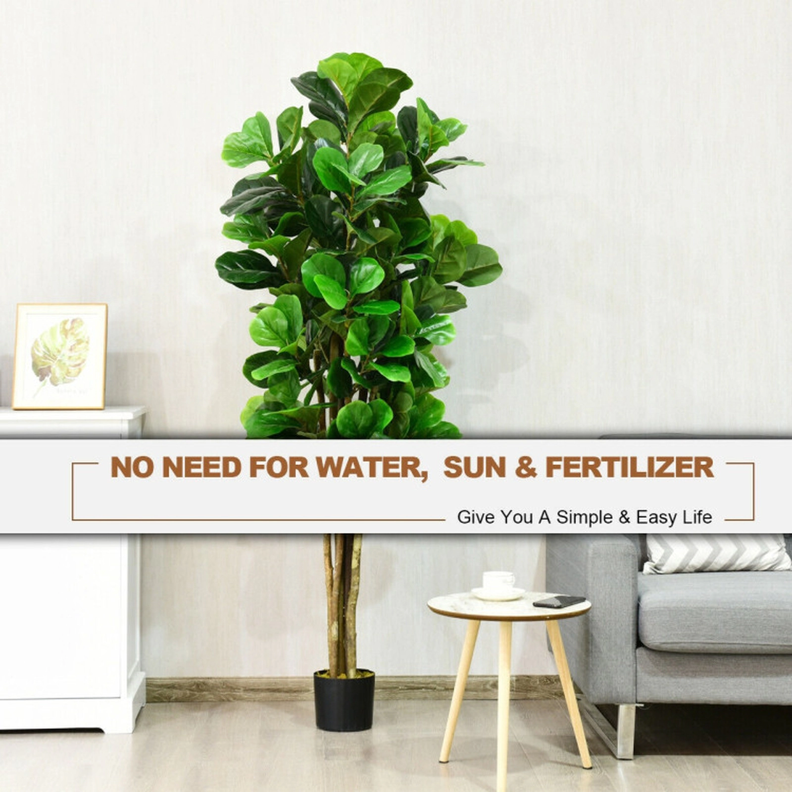 SUGIFT 6-ft Artificial Fiddle Leaf Fig Tree with 232 Leaves Stout Trunks and Moss-Topped Planter
