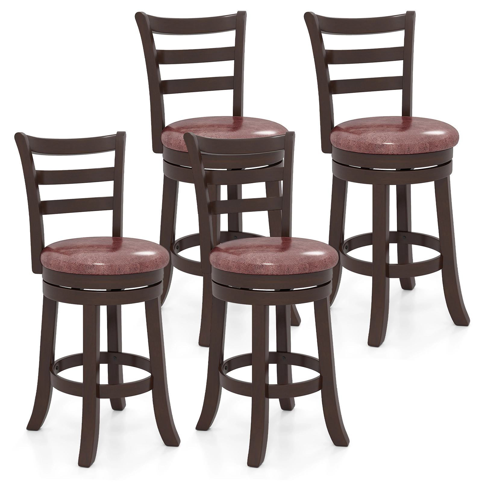 LJG Counter Height Swivel Barstools Set of 2 with Faux Leather Seat and Wrap-Around Footrest-29