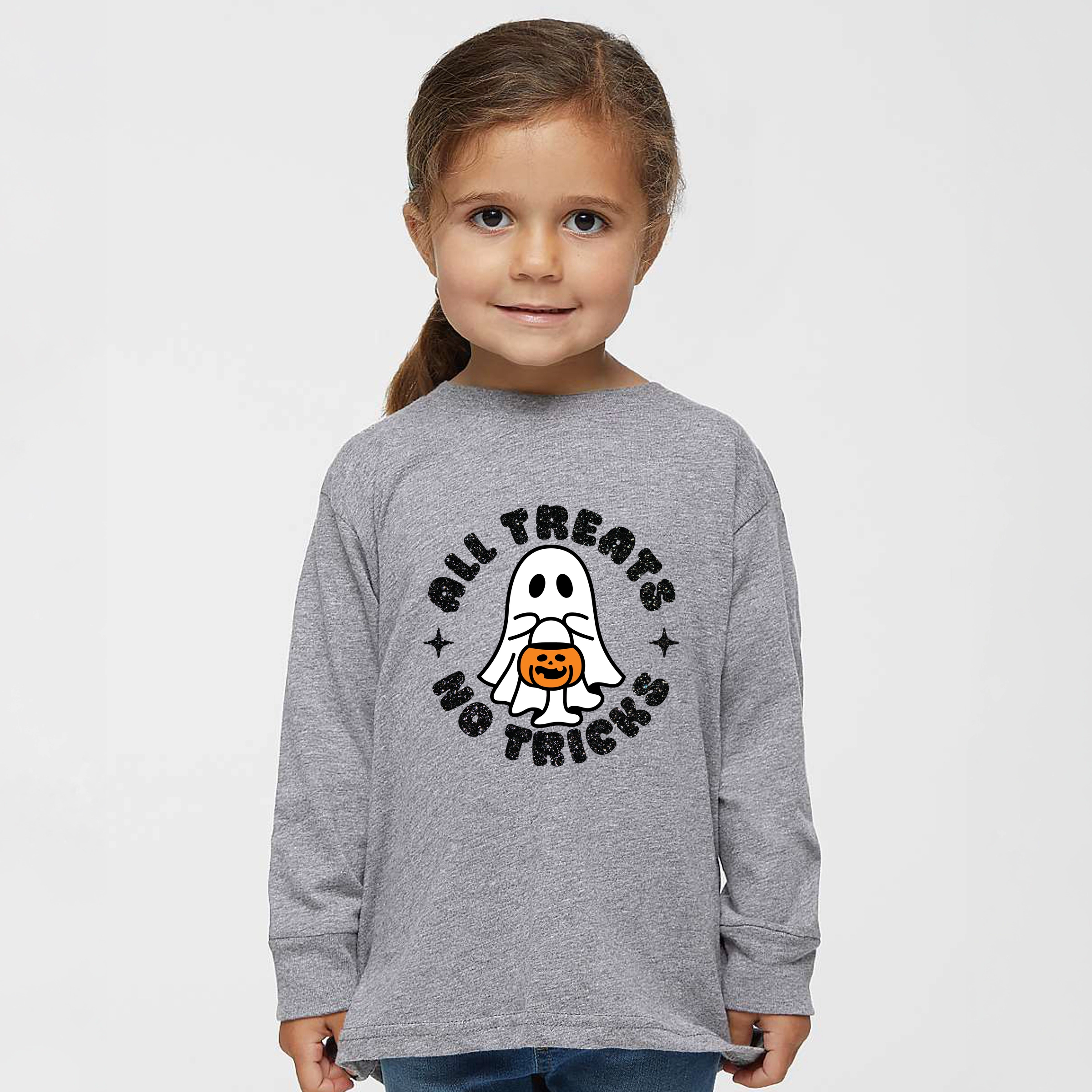 The Juniper Shop - Toddler Long Sleeve Graphic Tee All Treats No Tricks Ghost Glitter