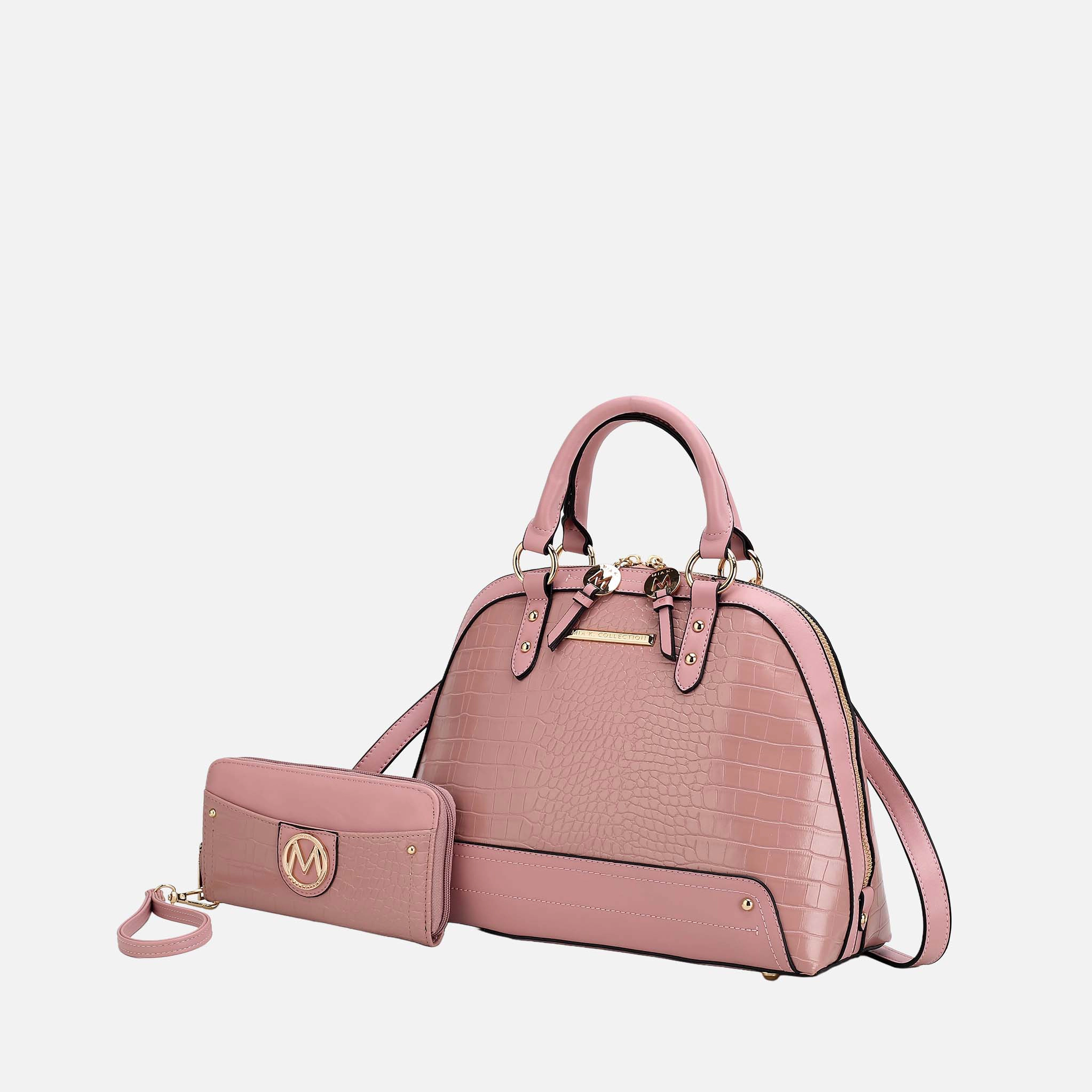 Mia K Collection Nora Croc-Embossed Satchel - Gold-Tone Hardware, Removable Crossbody Strap