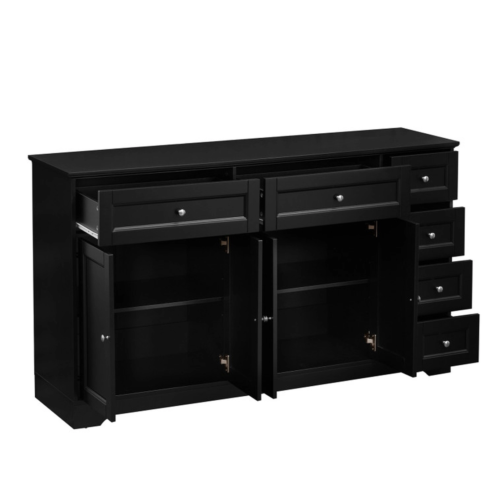 SUGIFT 6-Drawer 2 Cabinets Coffee Bar Station Buffet Sideboard 59-in x 16-in x 34-in 220-lb Capacity Black