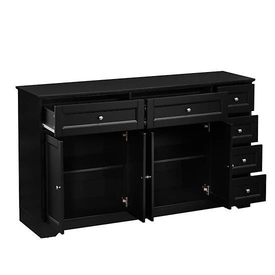 SUGIFT 6-Drawer 2 Cabinets Coffee Bar Station Buffet Sideboard 59-in x 16-in x 34-in 220-lb Capacity Black