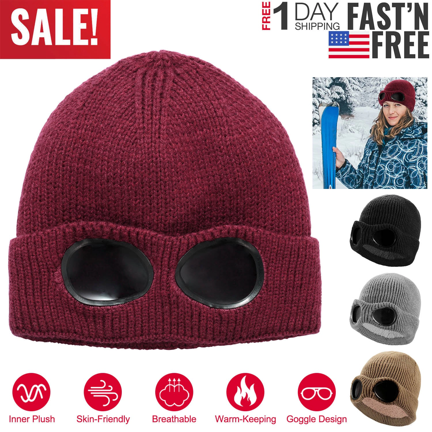 GBruno Knit Beanie Hat With Goggle