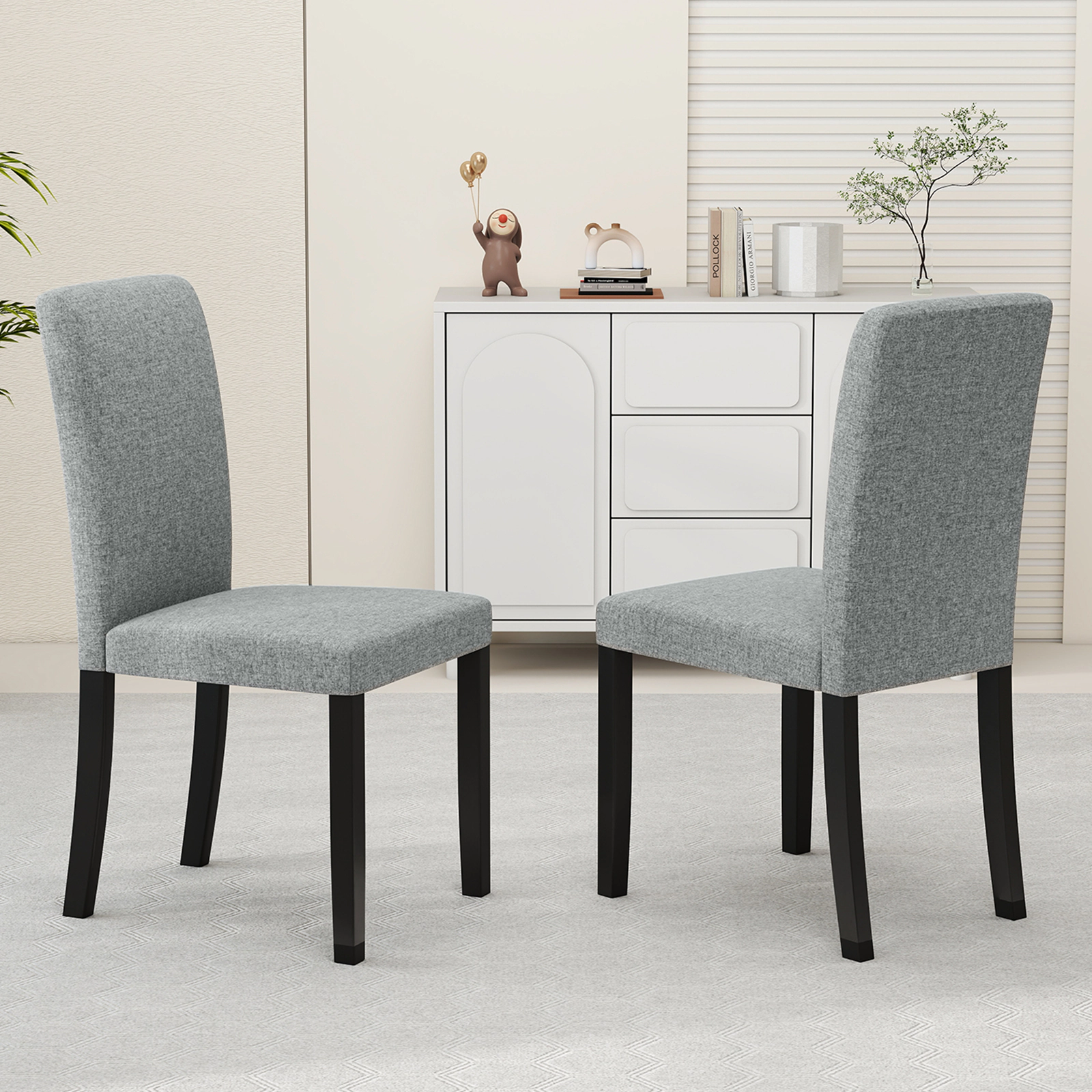 LJG Dining Chair Set of 2 Mid-Century Modern Chairs with Rubber Wood Legs