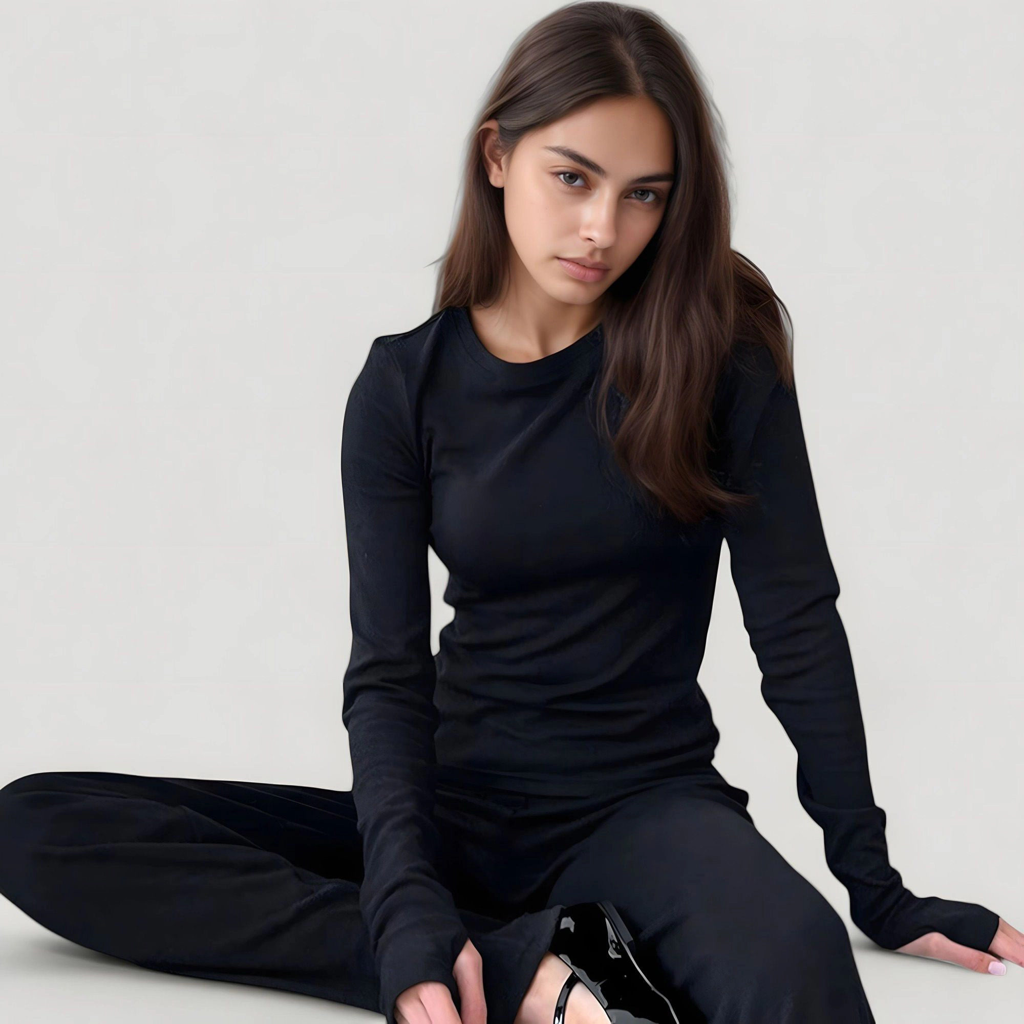 Anna-Kaci Women's Long Sleeve Woven Pajama Set with Fitted Crew Neck Top and Wide Leg Pants